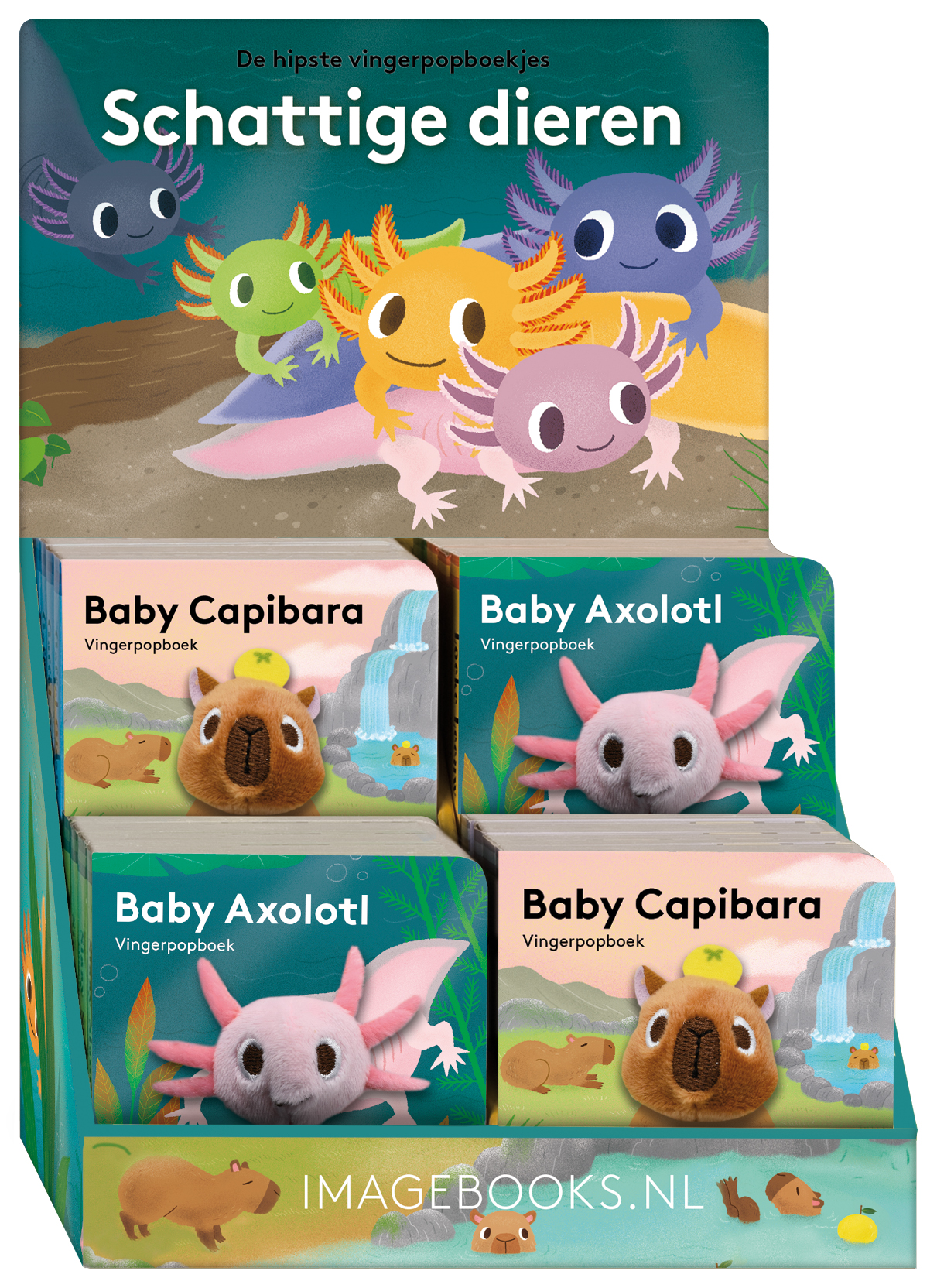 Display Vingerpopboekjes Schattige dieren 2 x 8 ex.